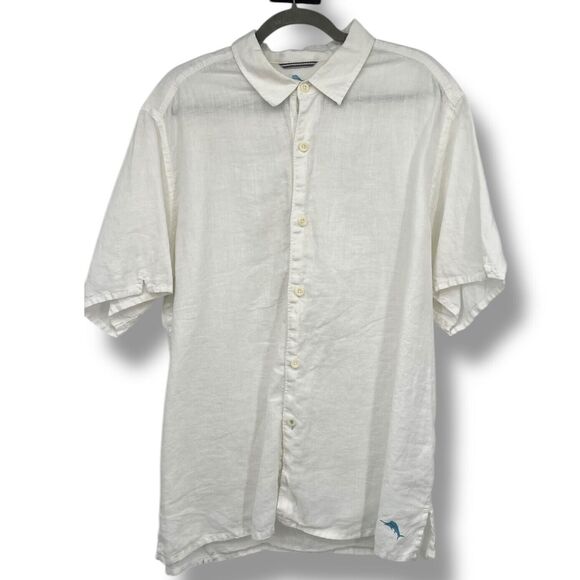 Tommy Bahama Shirt Mens XL Cream Relax Short Sleeve Button Up 100% Linen - Picture 1 of 9